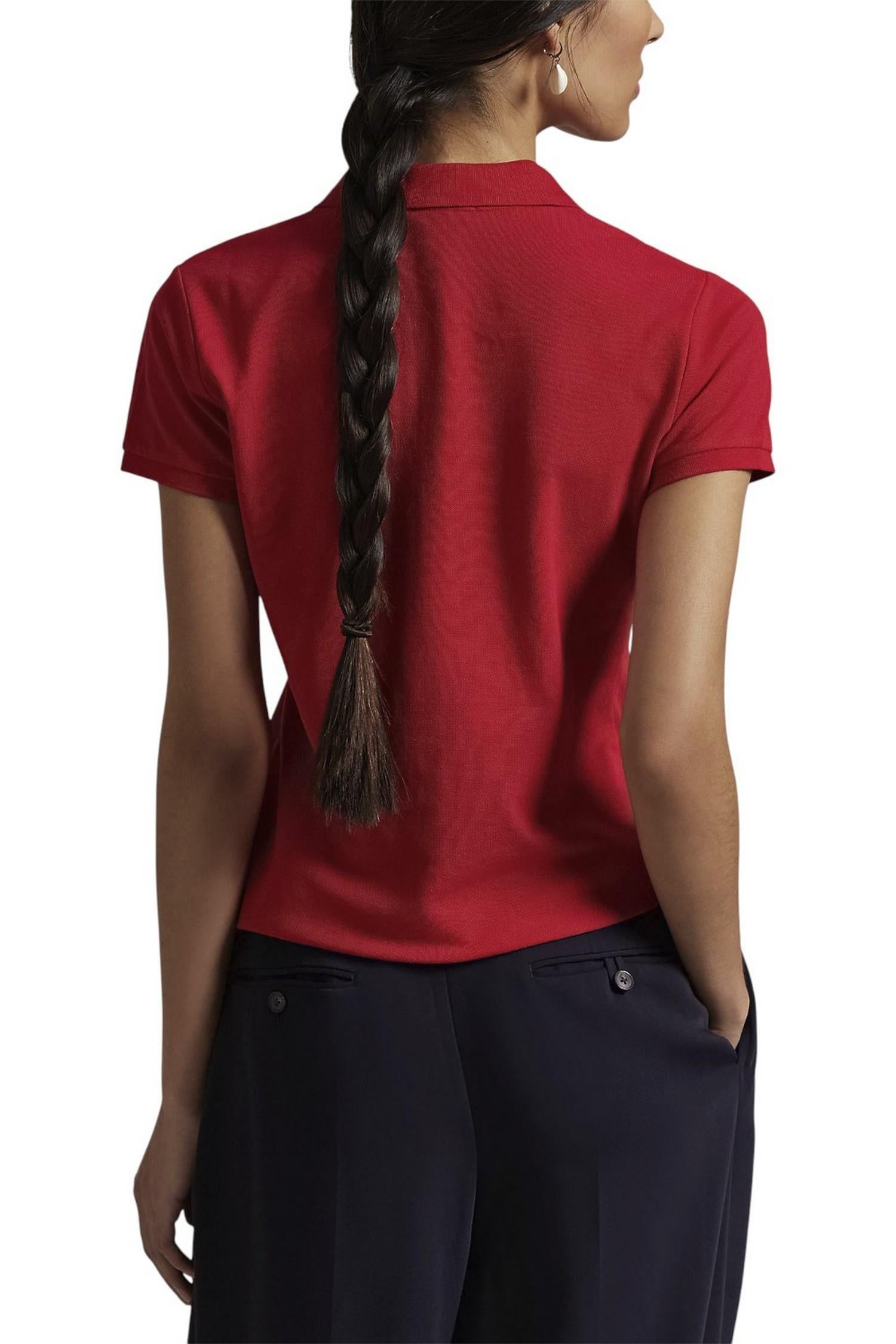 polo donna con abbottonatura lunga rosso