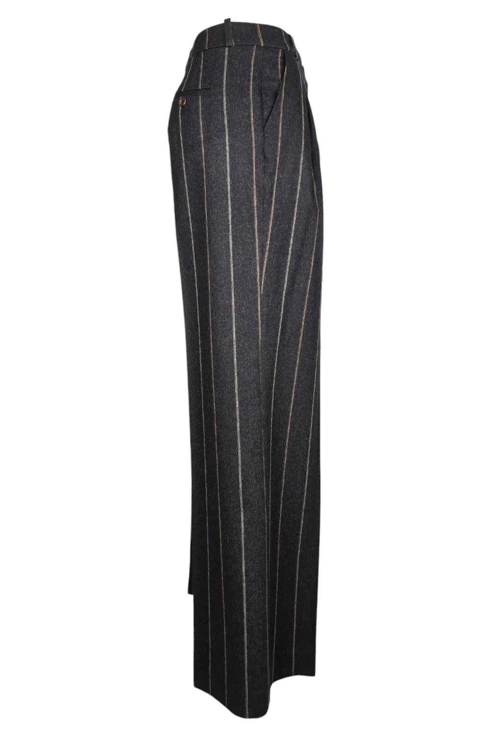 pantalone donna gessato marrone e grigio
