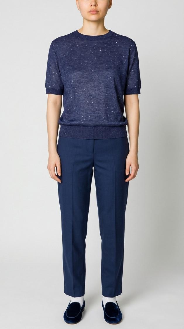 maglia donna maniche corte con punti luce blu
