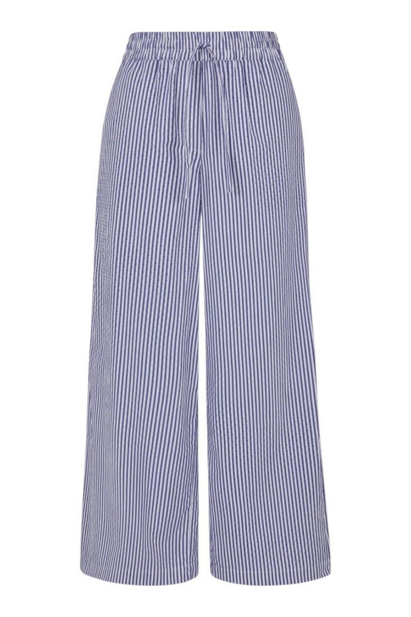 pantalone donna righe e strass bianco e azzurro