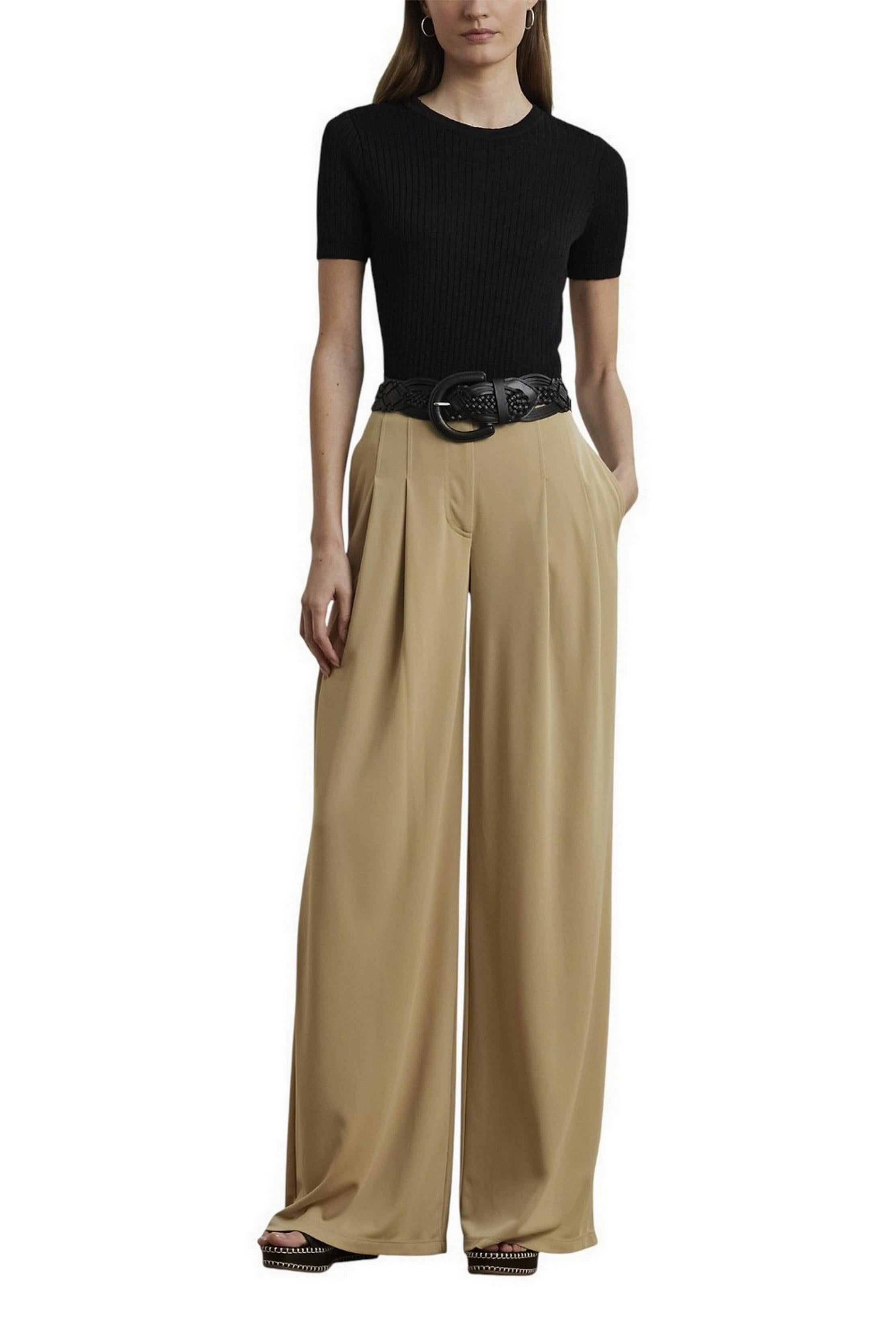 pantalone donna largo con pinces cammello
