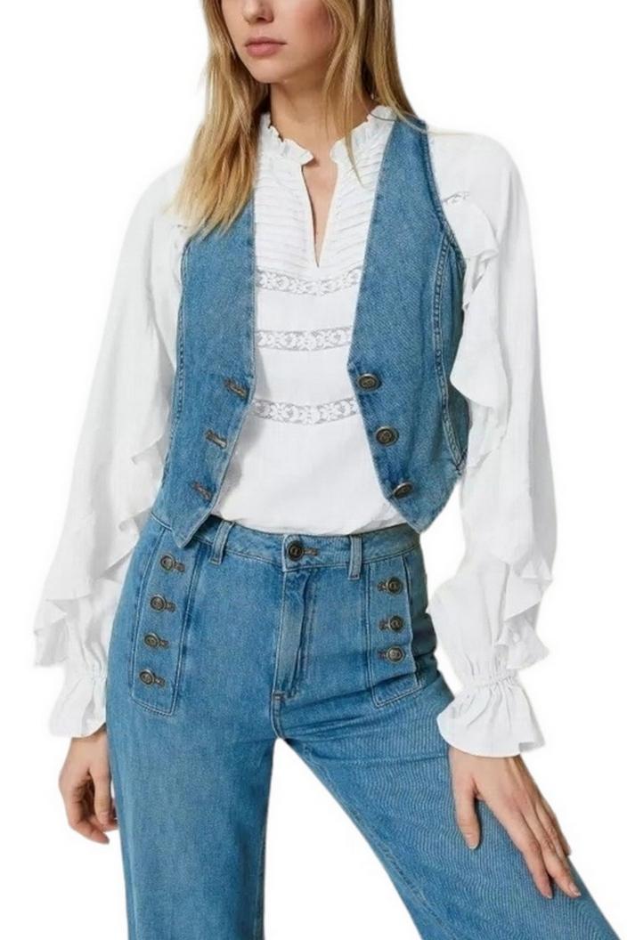 Gilet donna fitted in jeans denim chiaro