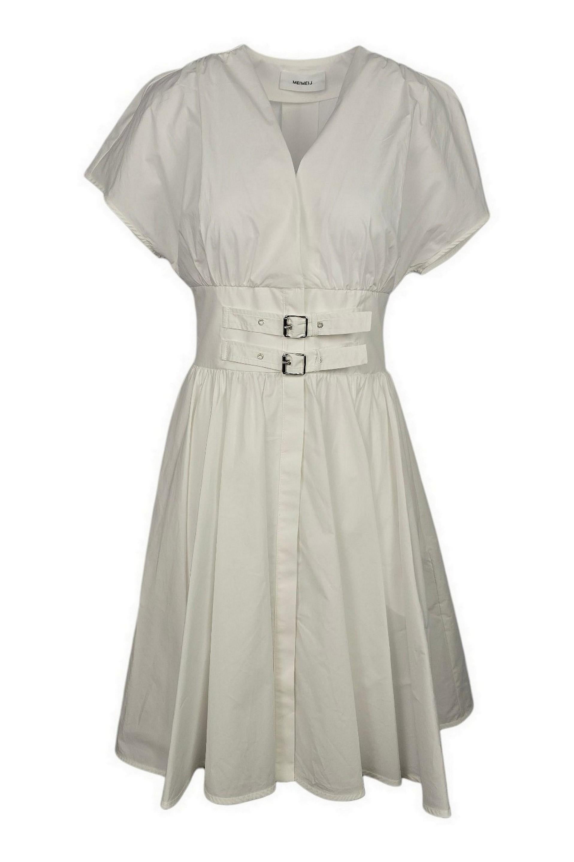 abito donna in cotone corto con cinturini bianco