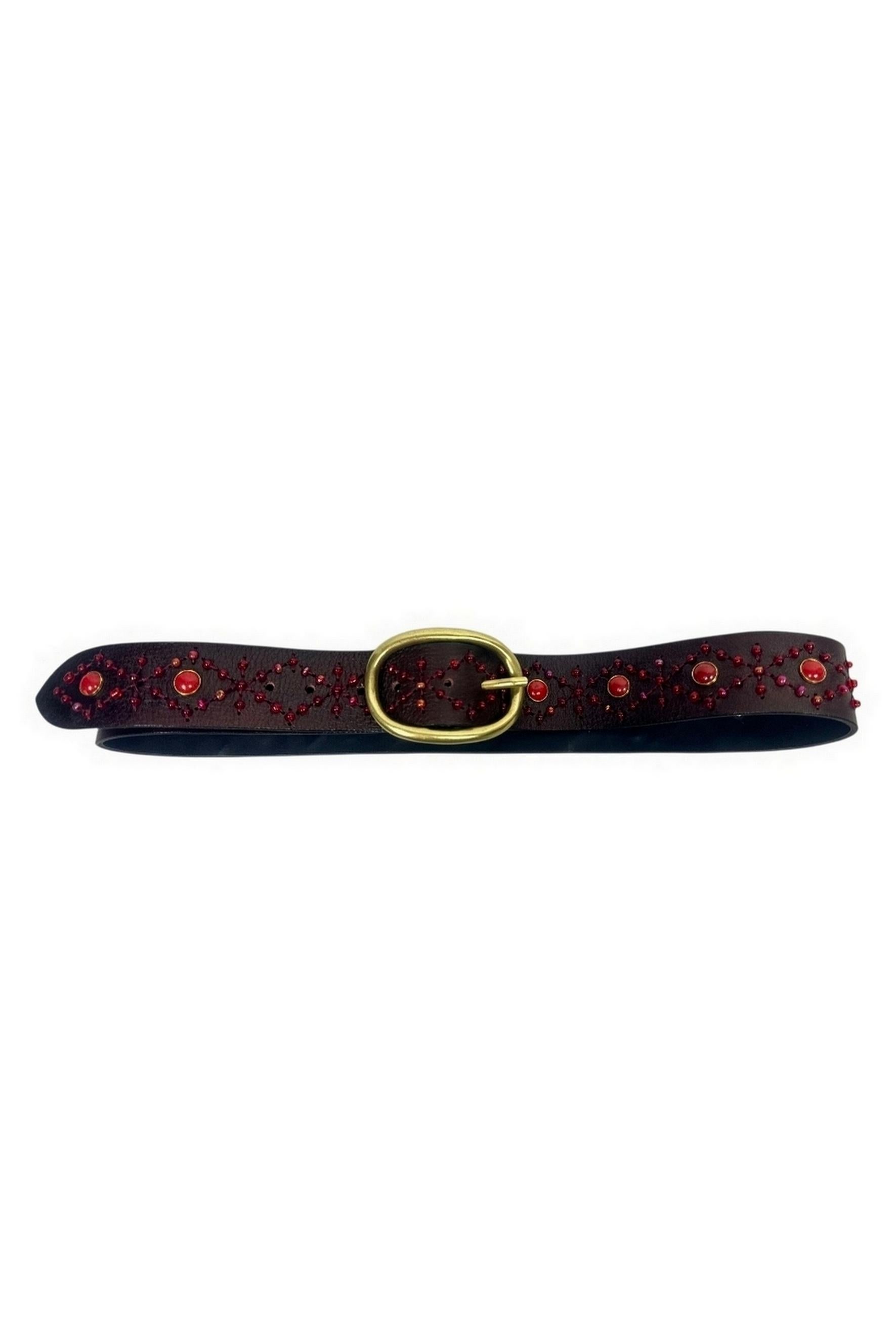 cintura donna marrone e bordeaux con perline
