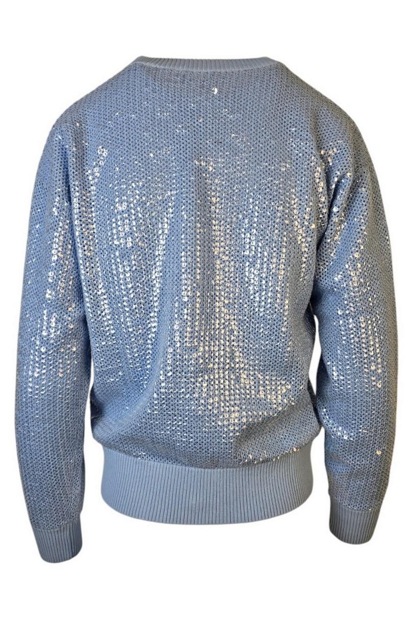cardigan donna azzurro in cotone e paillettes