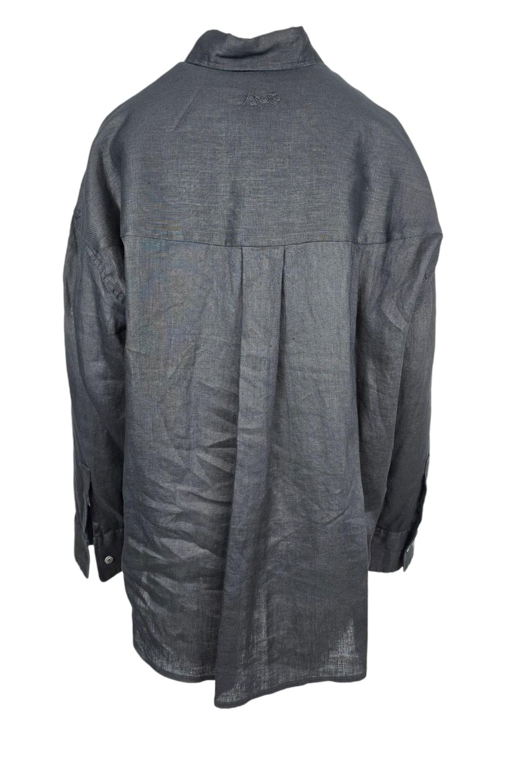 camicia donna in lino ricamato nero