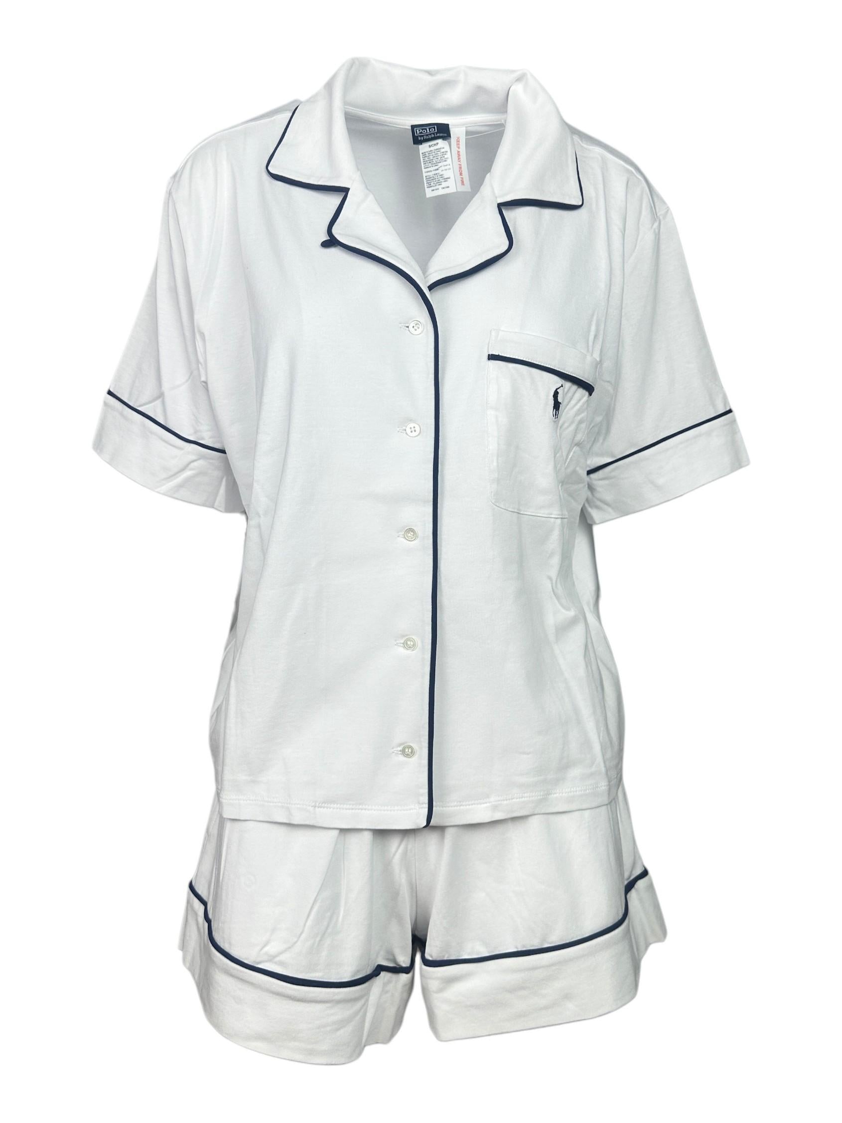 camicia donna e short in jersey bianco e blu