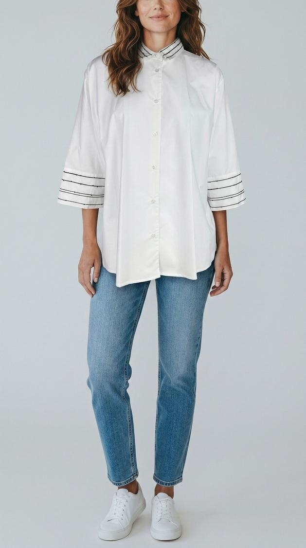 camicia donna con pailletttes bianco e marrone