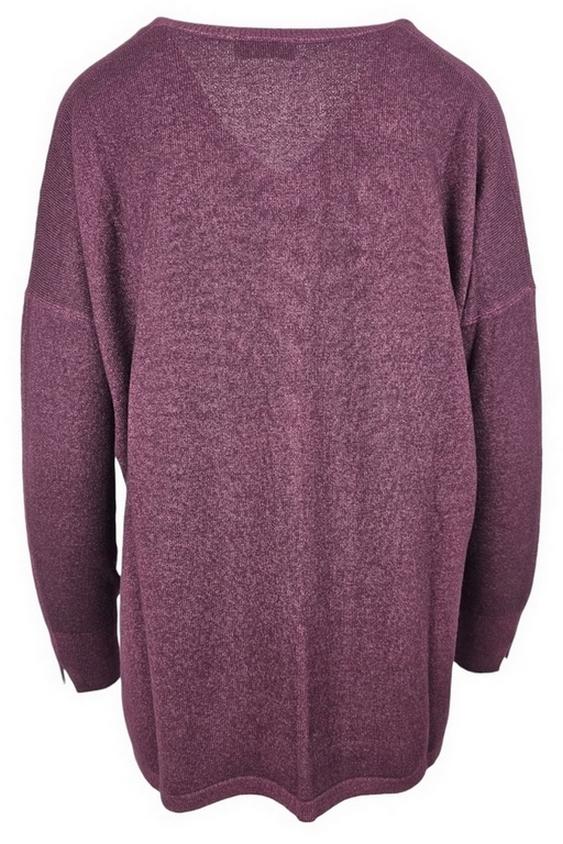 maglia donna over scollo a v sovratinto melanzana.