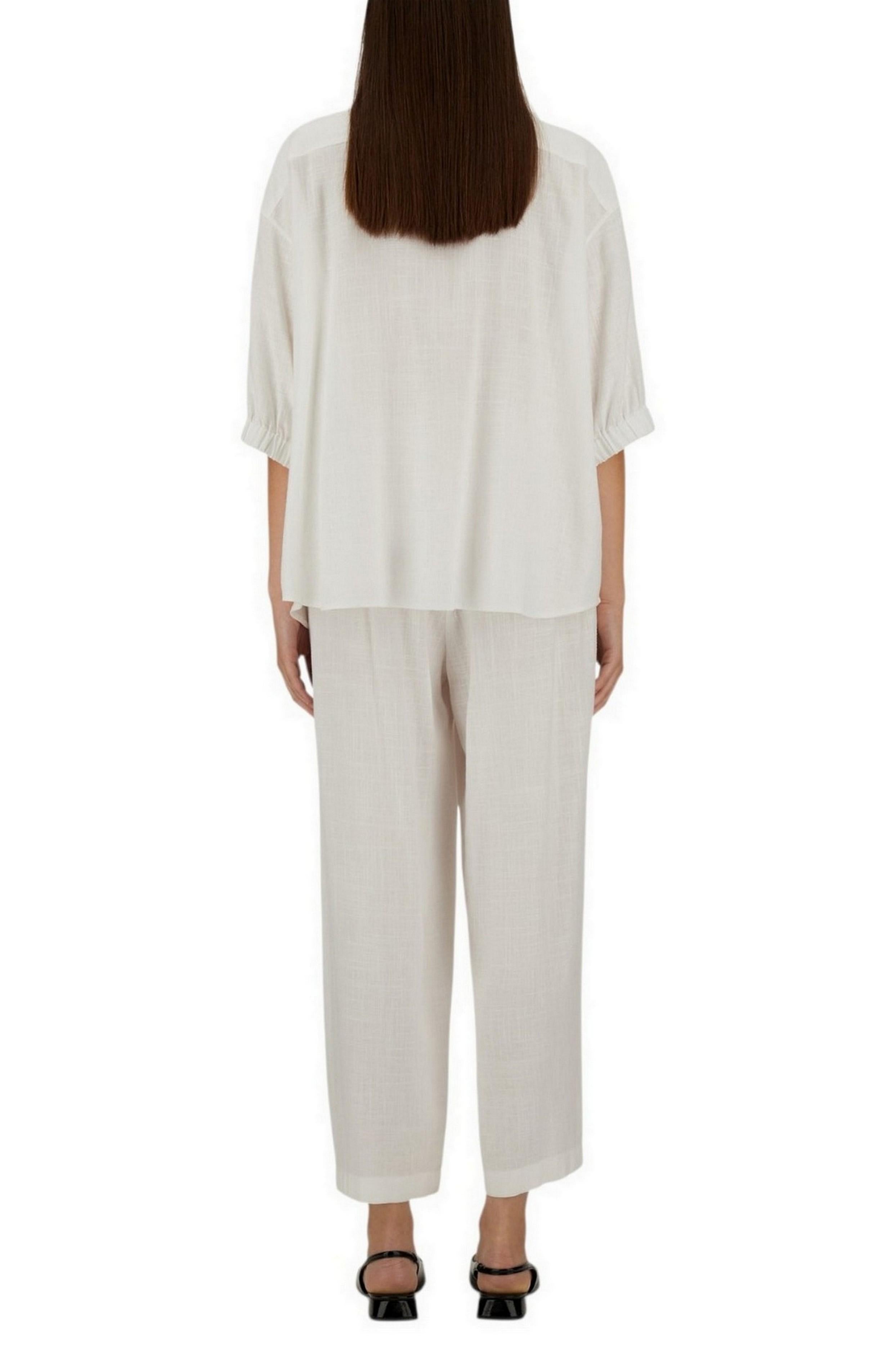 pantalone donna in lino e viscosa bianco e oro