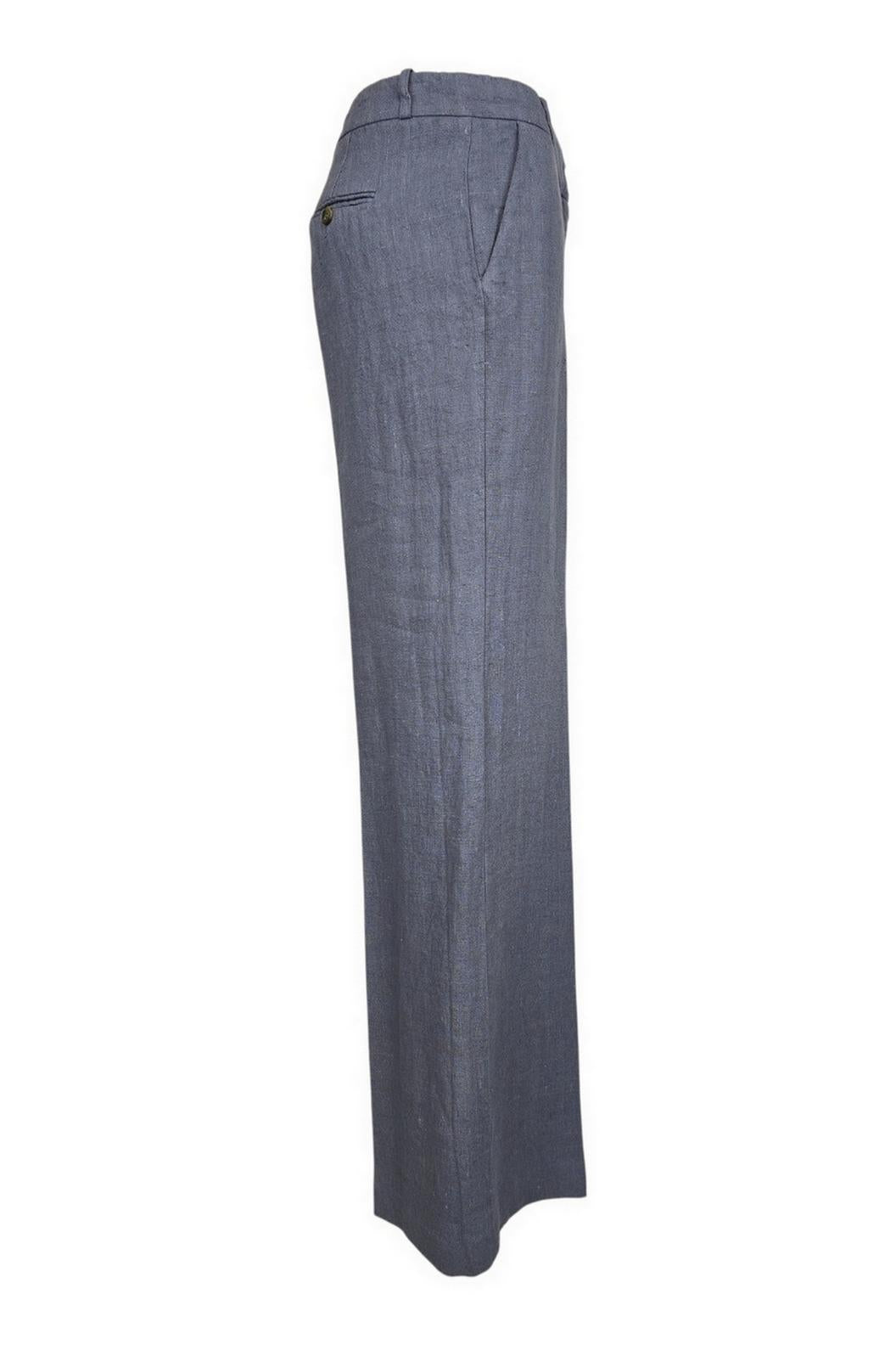 pantalone donna largo in lino azzurro