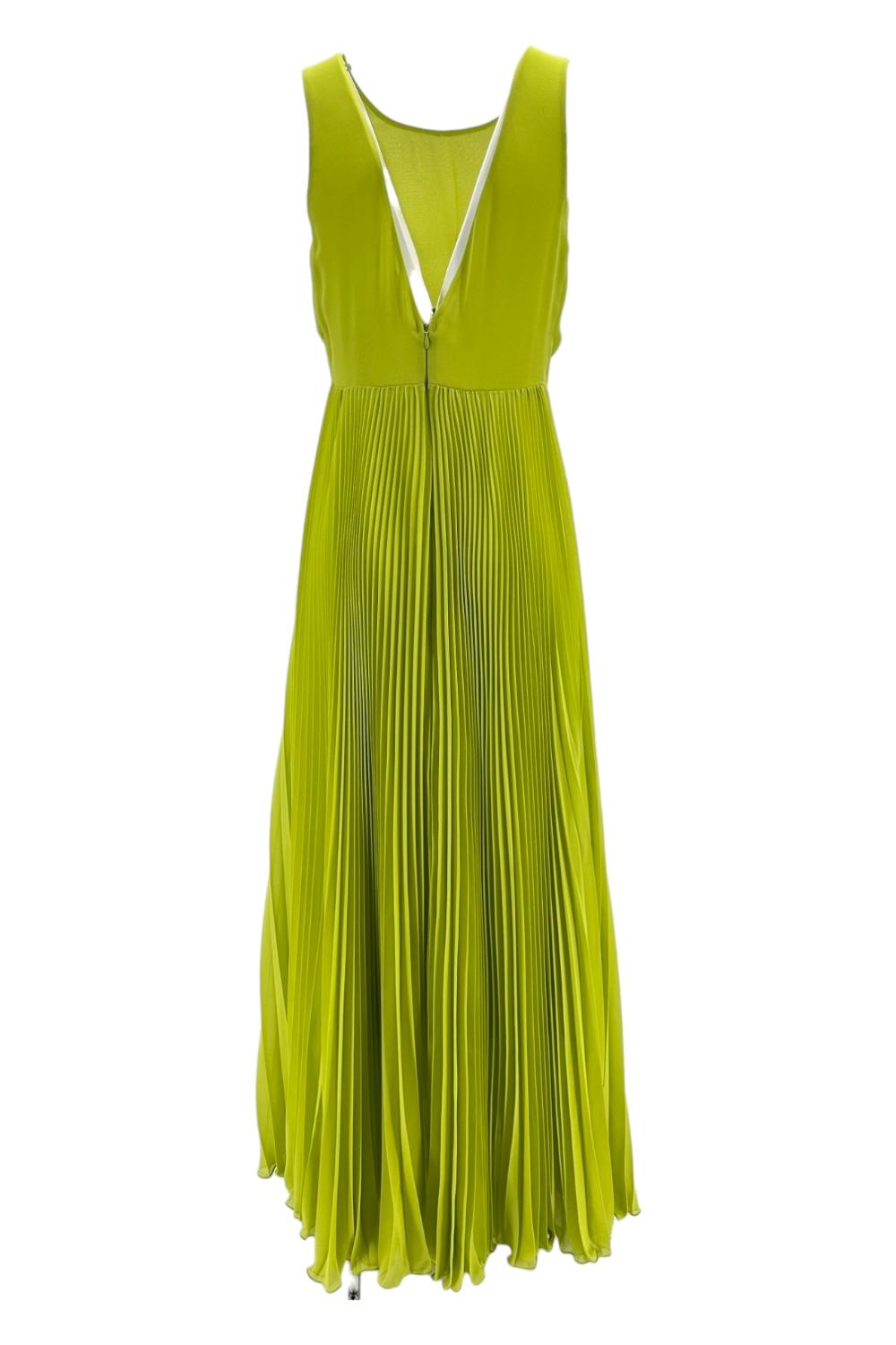 abito donna in chiffon lime con gonna plissettata