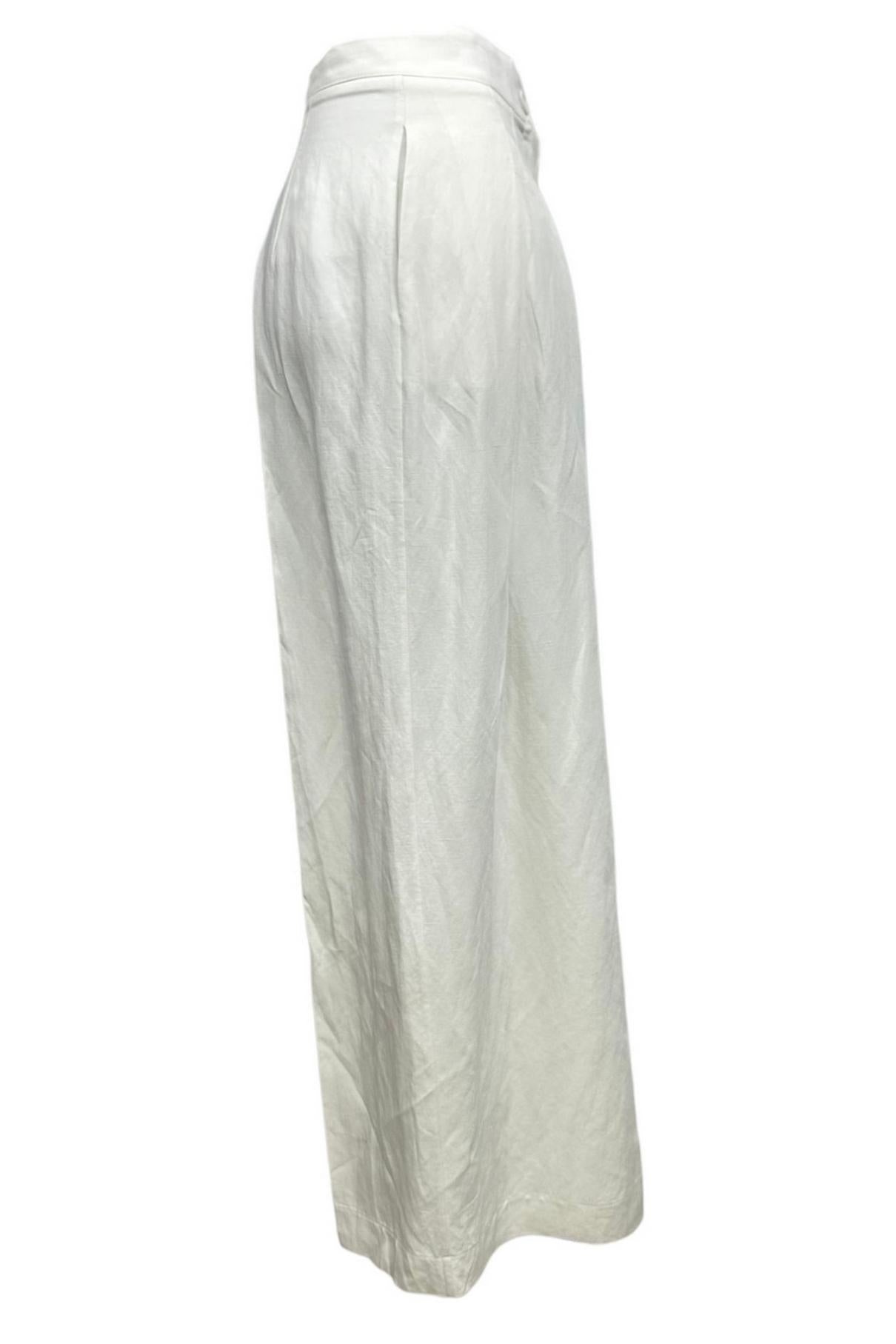 pantalone donna in lino largo bianco