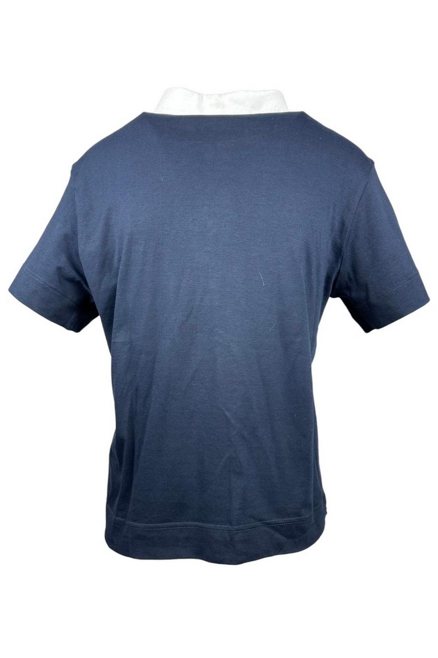 polo donna con collo a contrasto blu e bianca