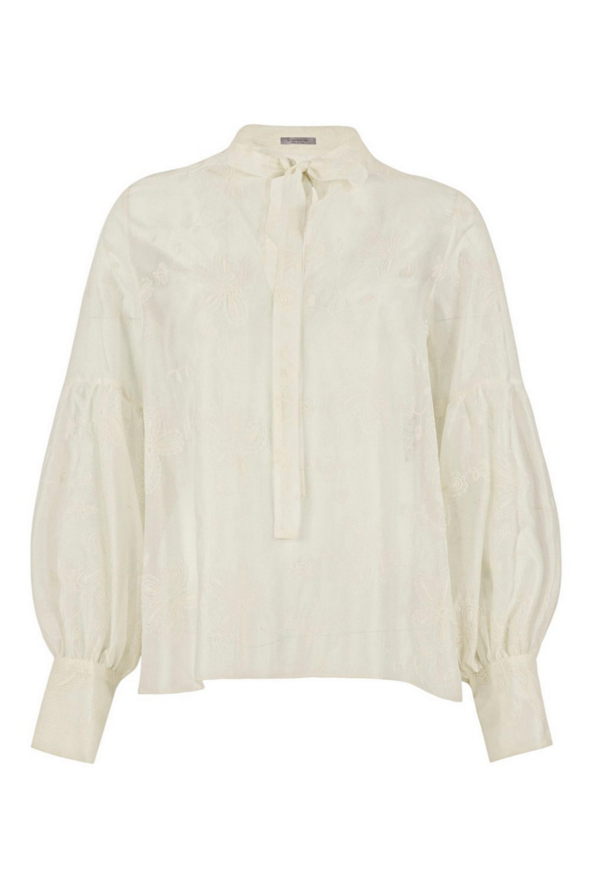 camicia donna in mussola ricamata avorio