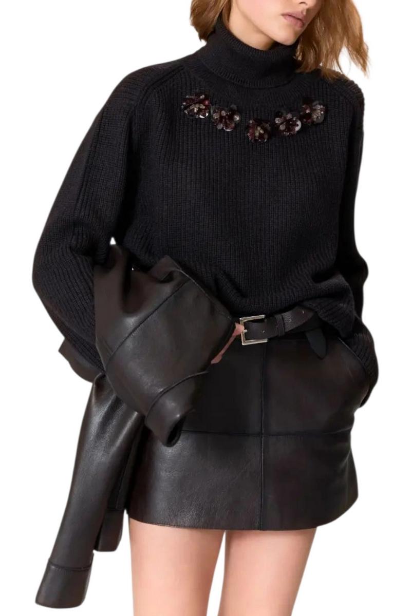 dolcevita donna con dettagli marrone