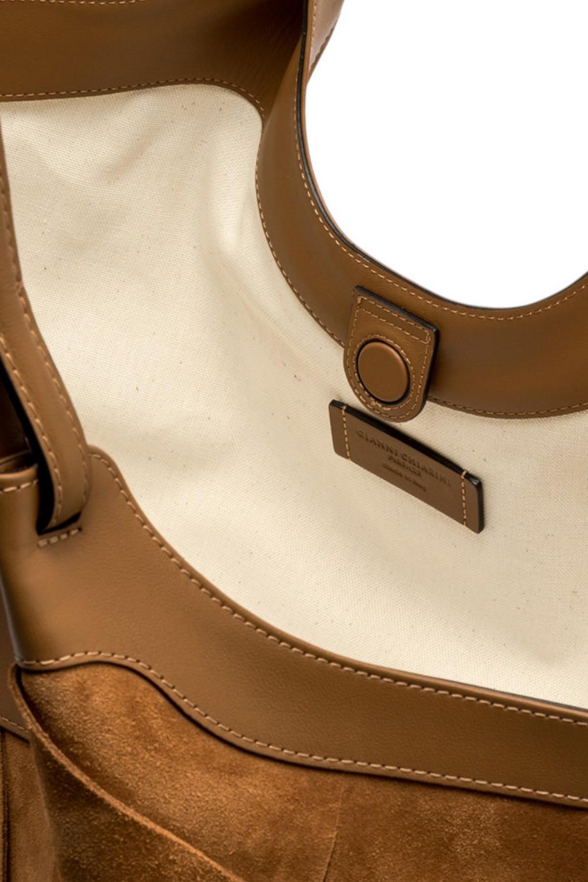 borsa donna dua grande in camoscio intrecciato caramello