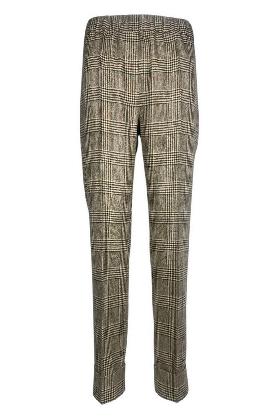 pantalone donna fantasia check cammello
