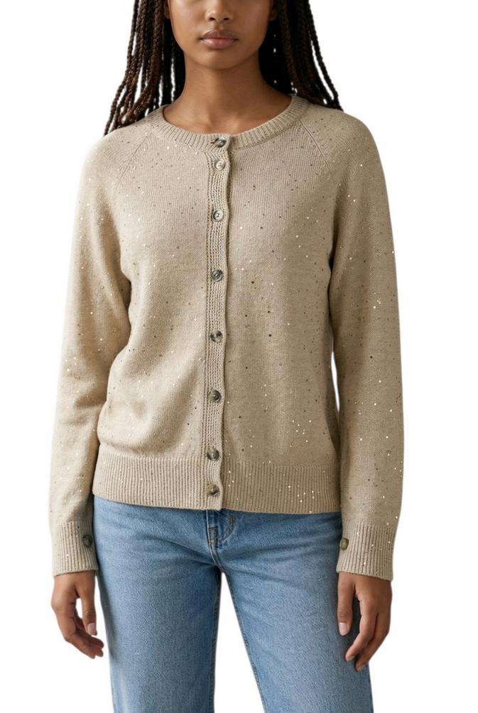 cardigan donna con paillettes sabbia