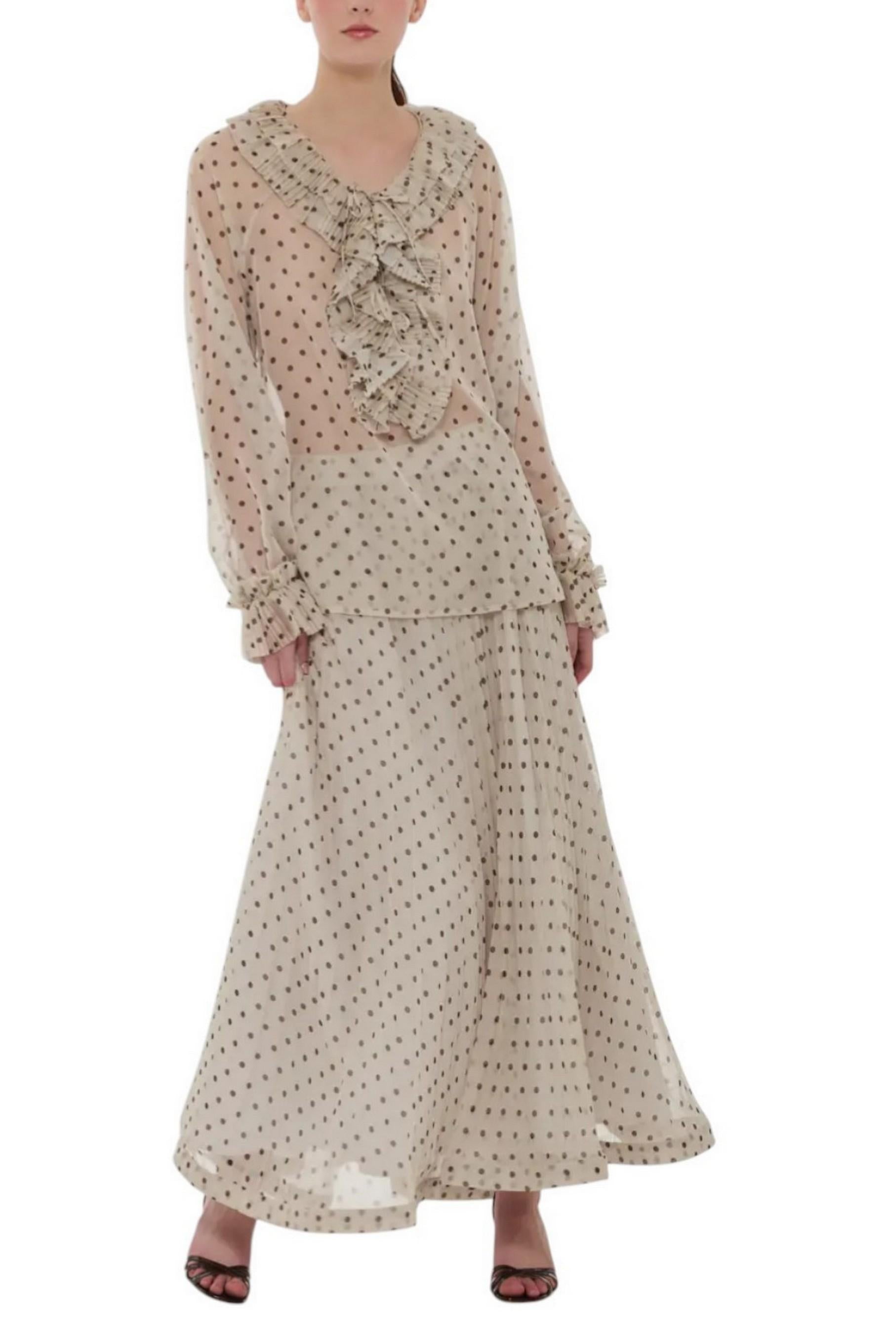 gonna donna in chiffon a pois avorio e marrone