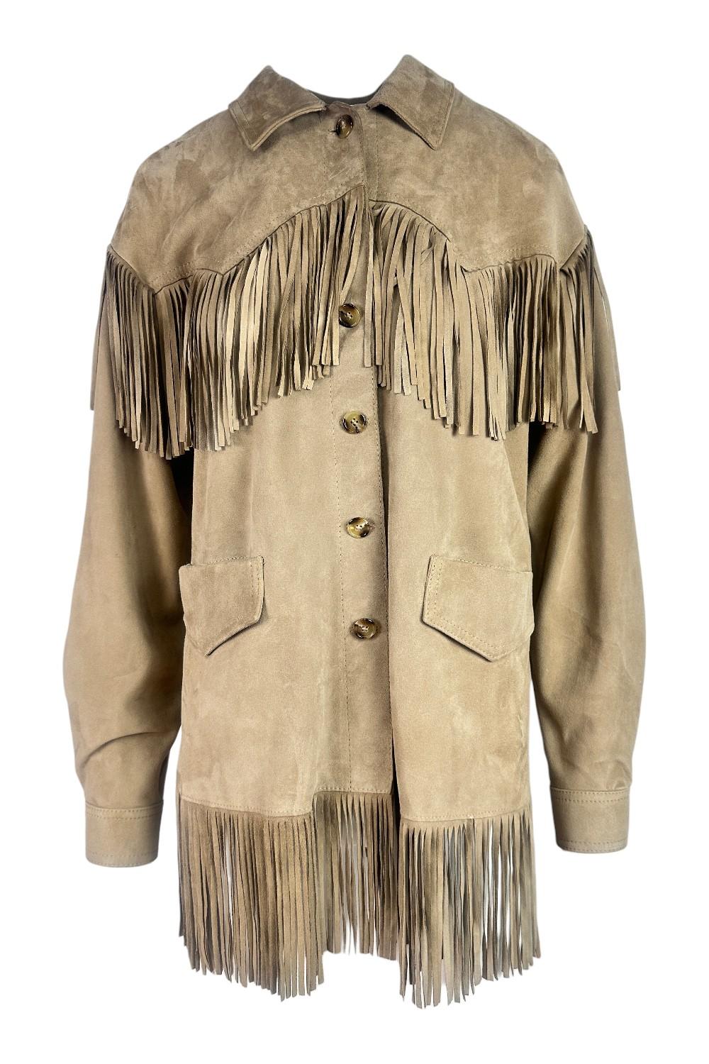 giacca donna in pelle con frange beige
