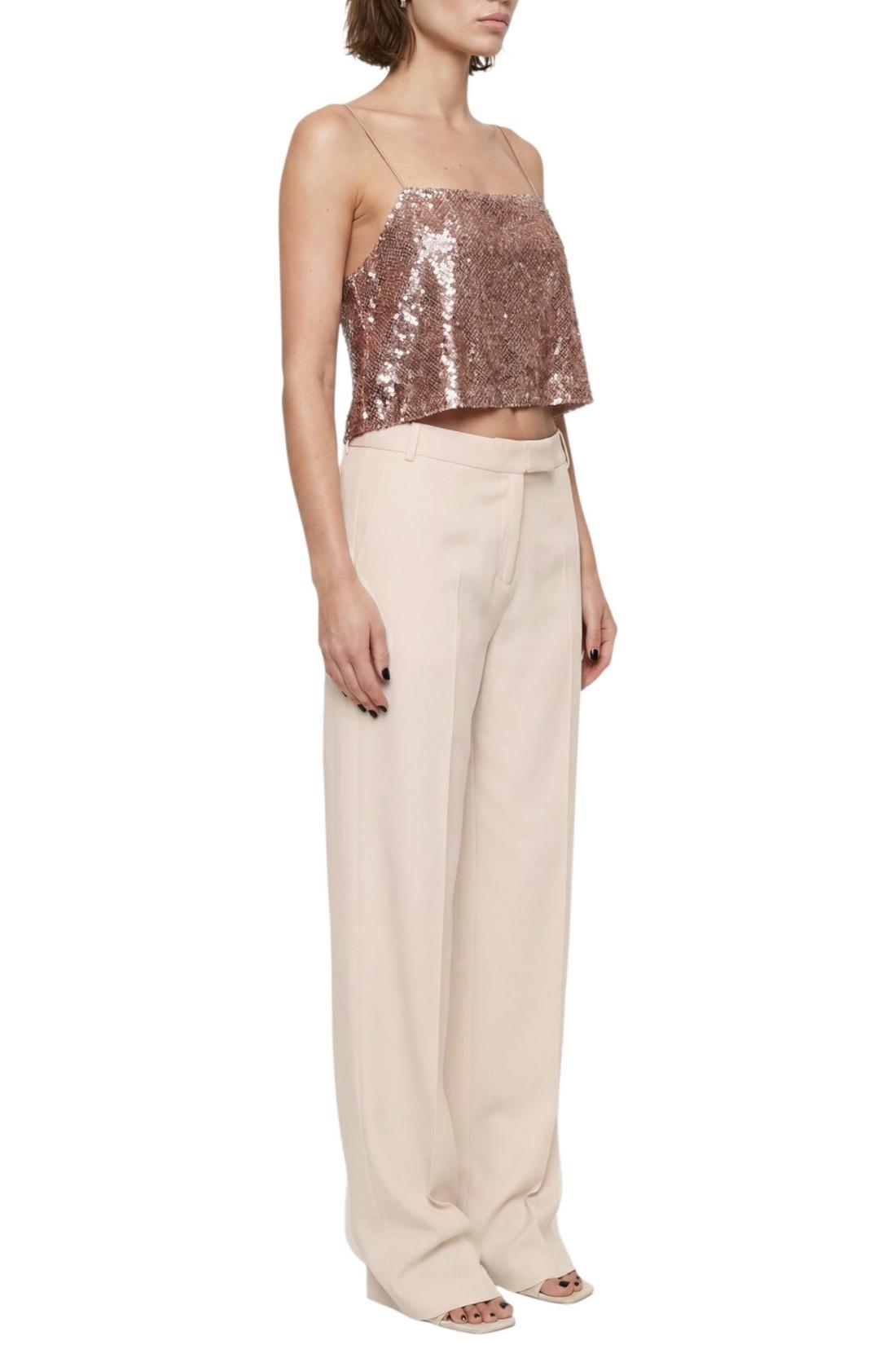 top donna con paillettes cipria