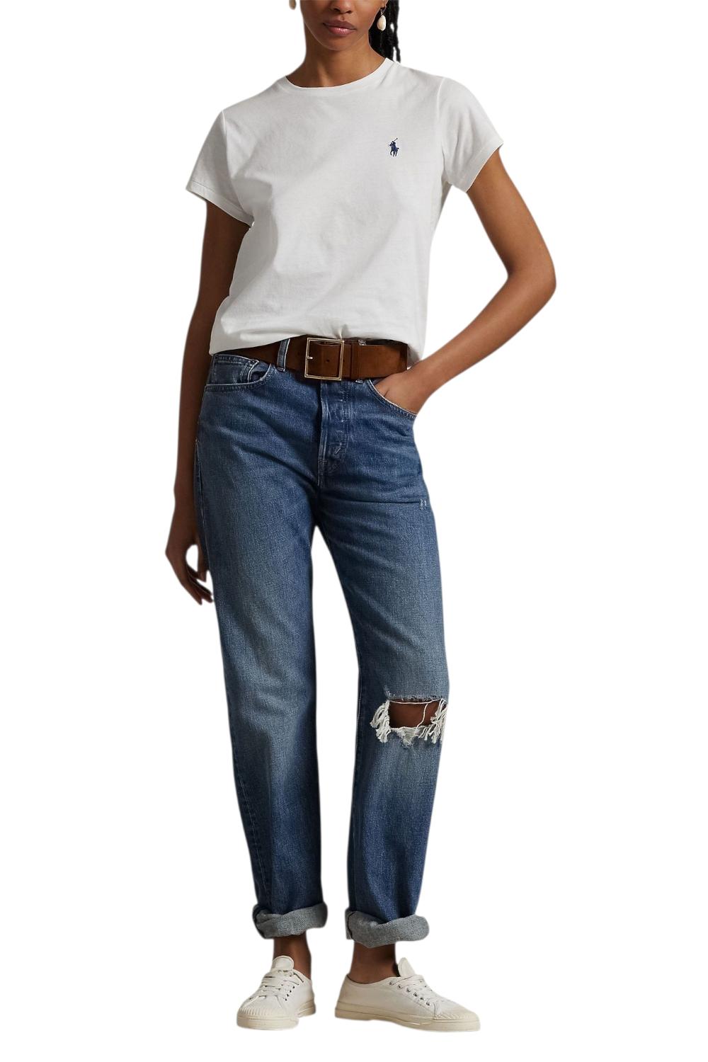 t-shirt donna girocollo mezza manica bianco