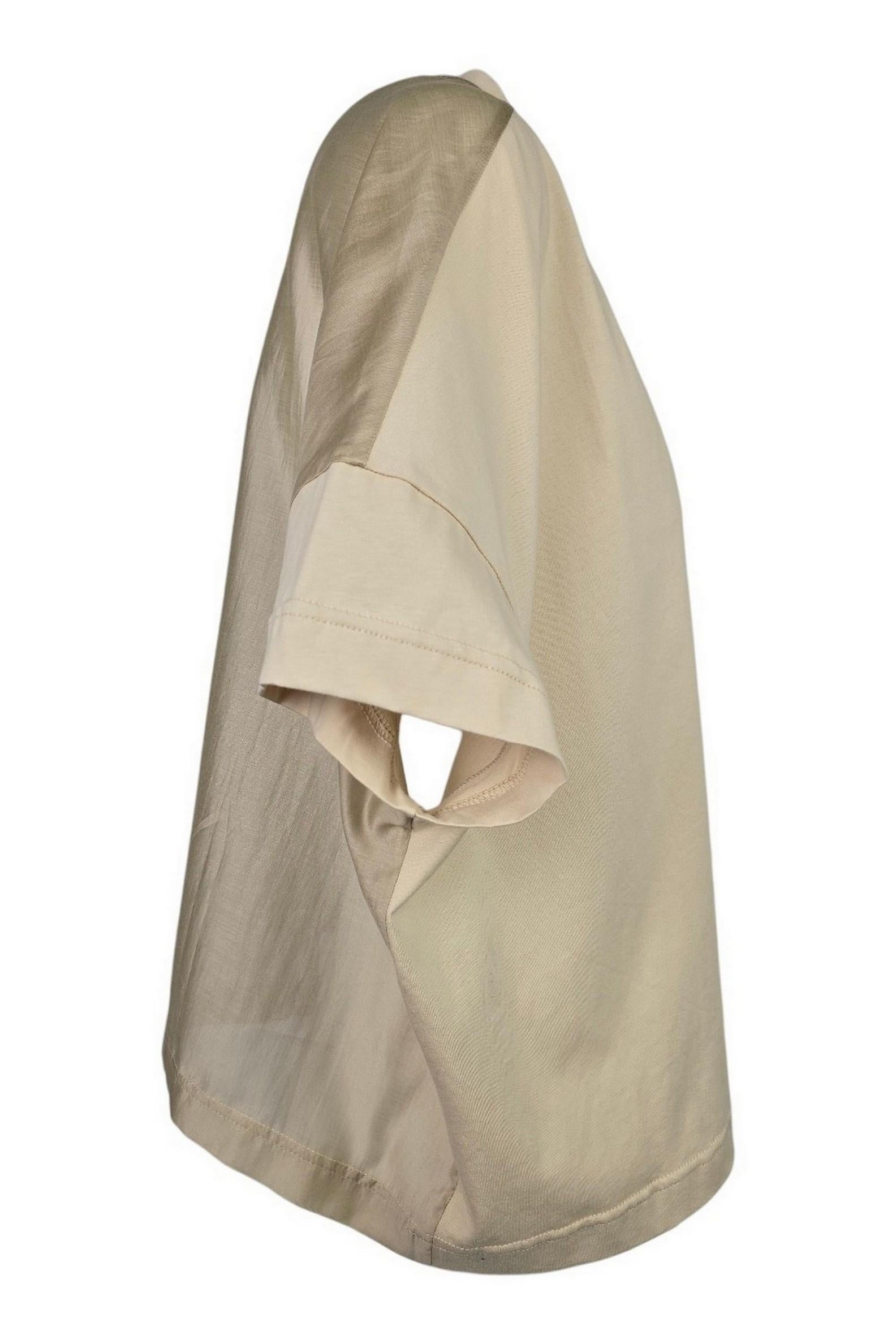 t-shirt donna scollo a v dietro mussola beige