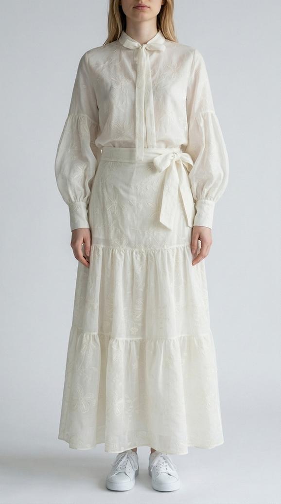 camicia donna in mussola ricamata avorio