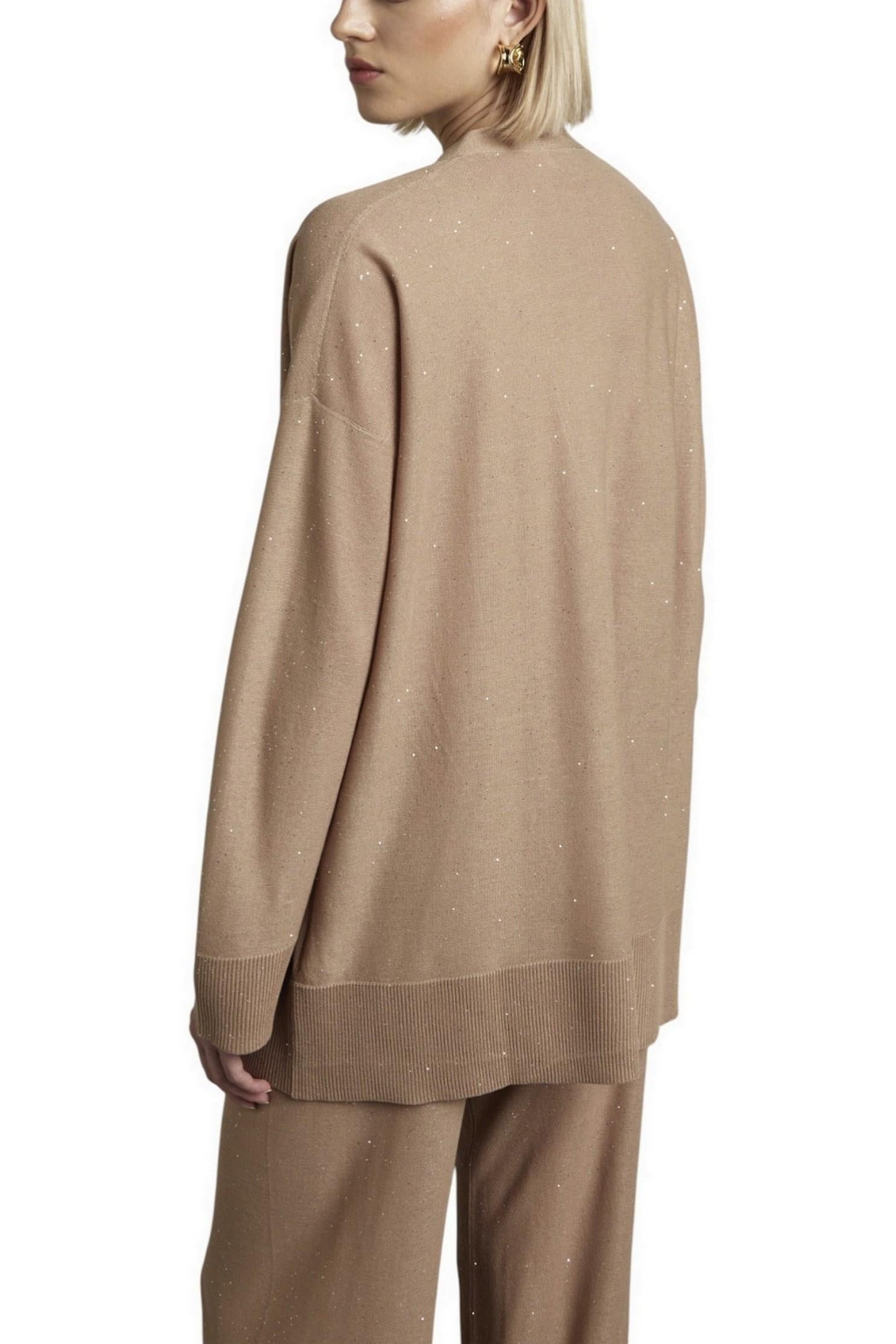 cardigan donna over con punti luce cammello