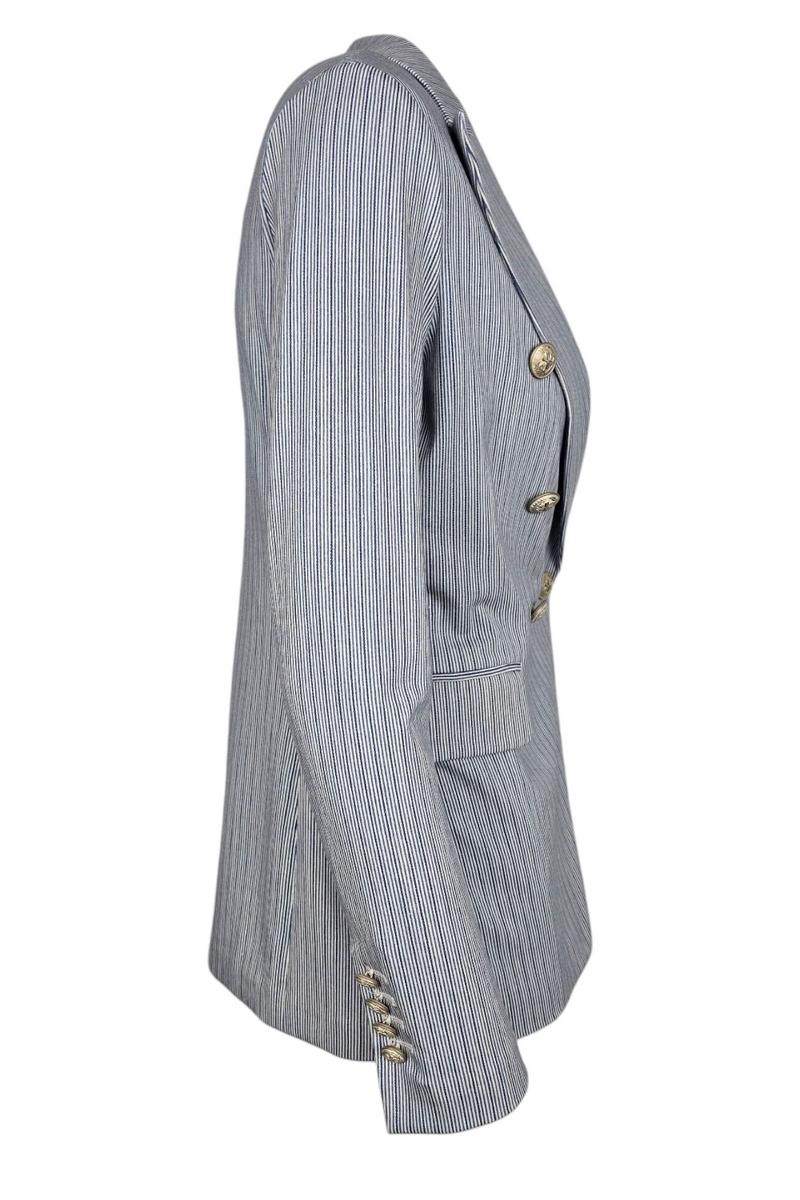 giacca donna doppiopetto fantasia righe blu e bianco