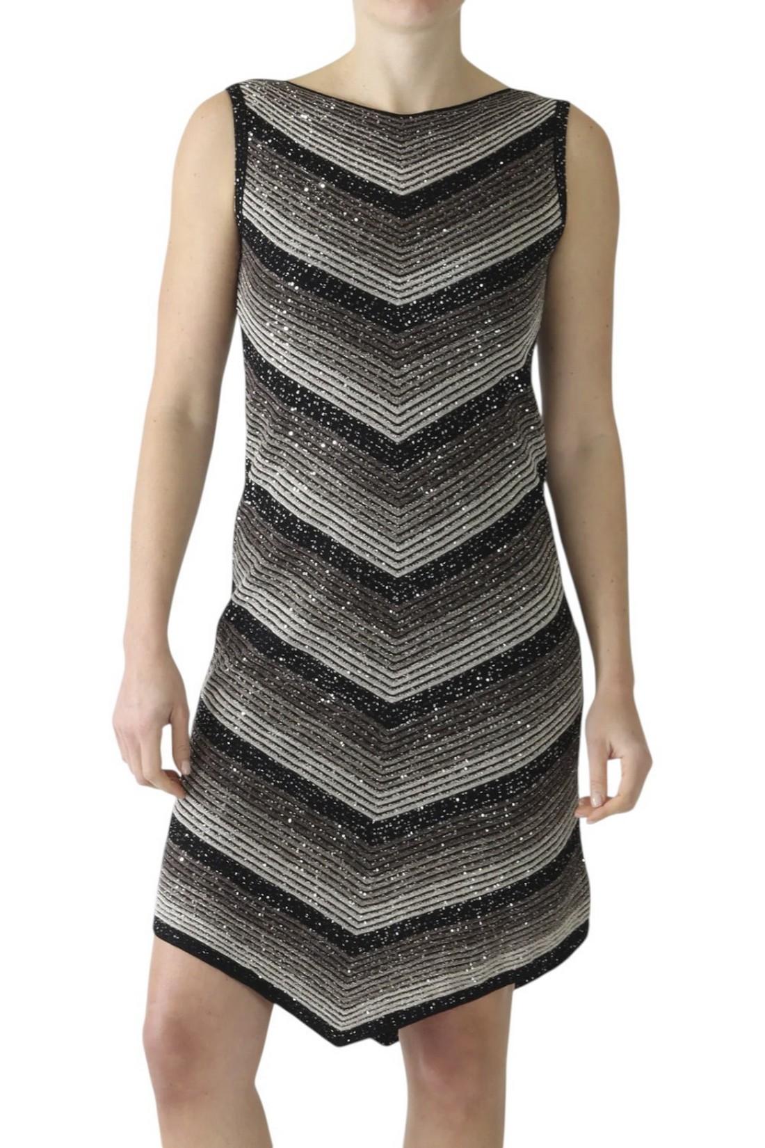abito donna corto con paillettes nero e beige