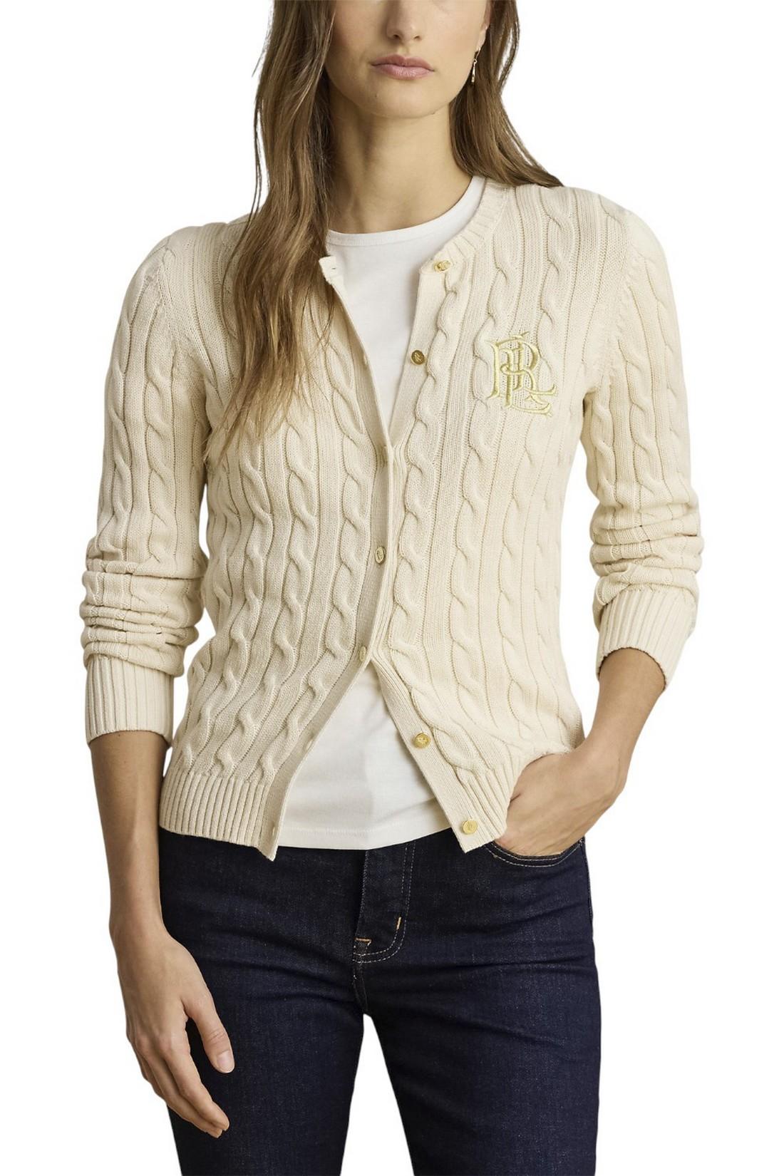 cardigan donna a trecce avorio