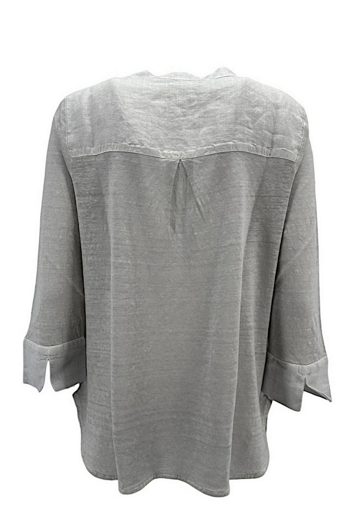 camicia donna in lino perla scollo a v con perline applicate