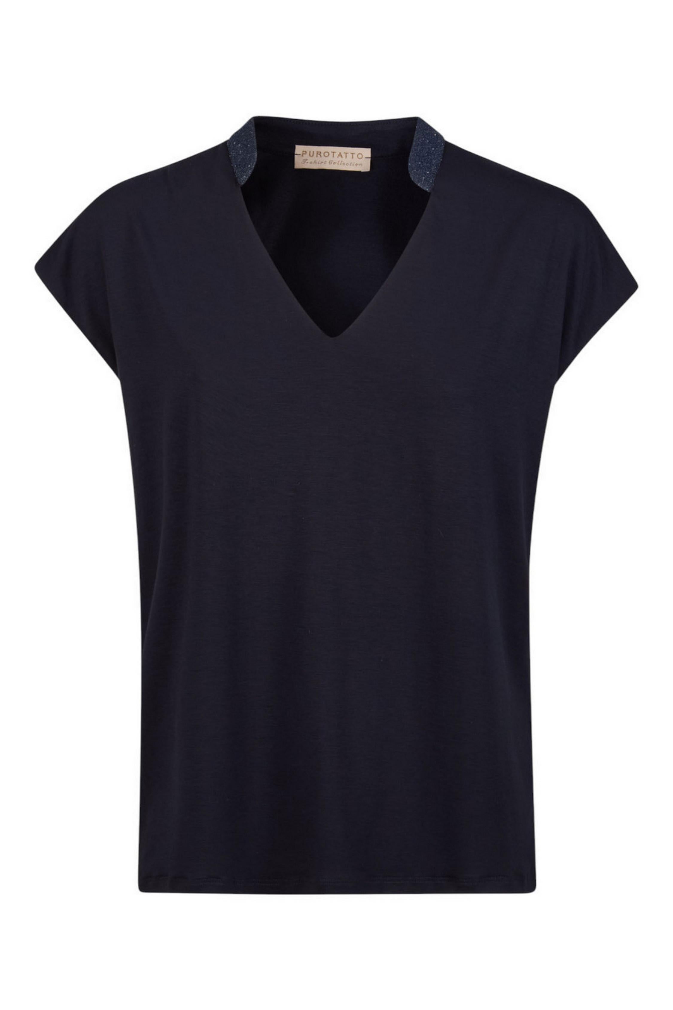 t-shirt donna manica corta con dettagli lurex blu