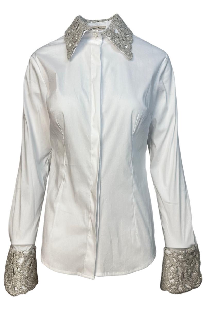 camicia donna dettagli macramè bianca