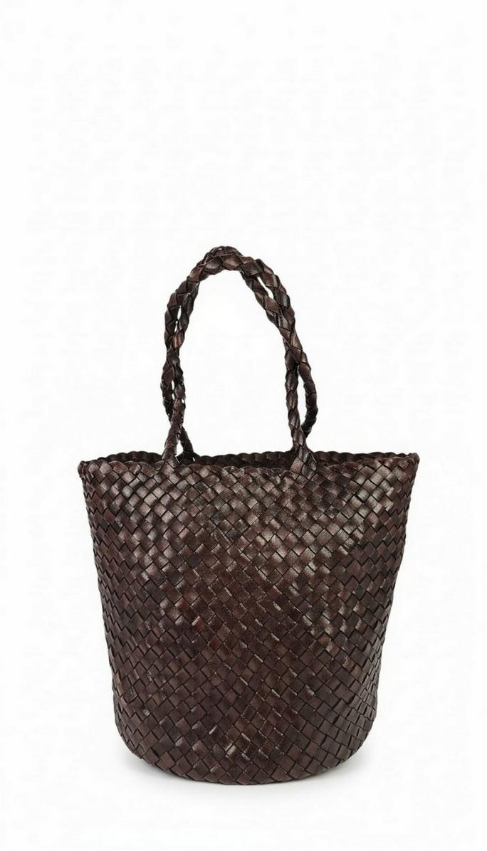 secchiello donna in pelle intrecciata marrone
