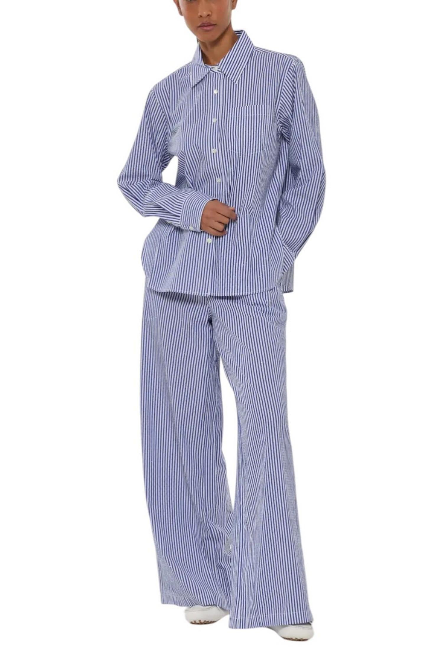 camicia donna righe e strass bianco e azzurro