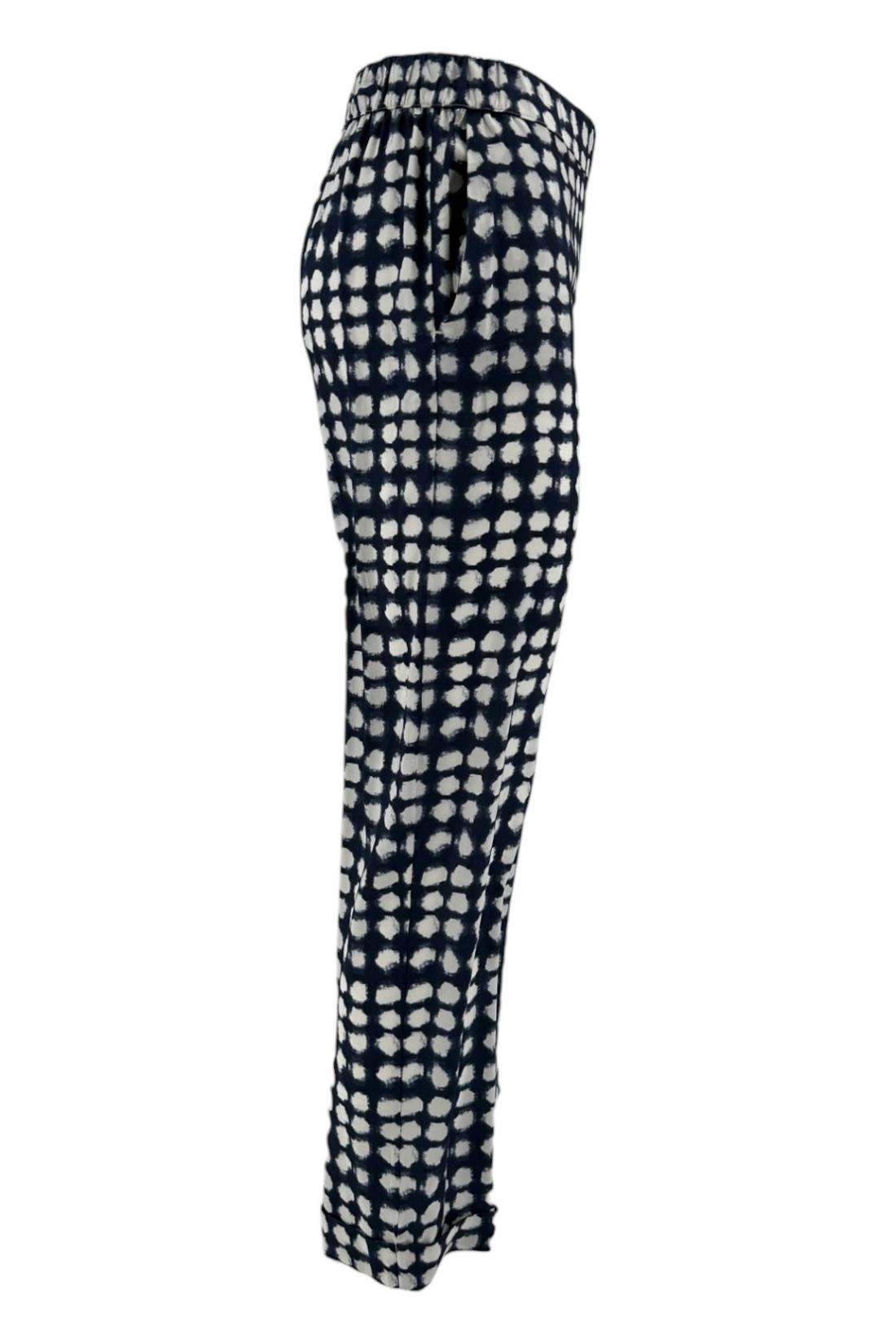 pantalone donna in viscosa fantasia foglie blu e bianco