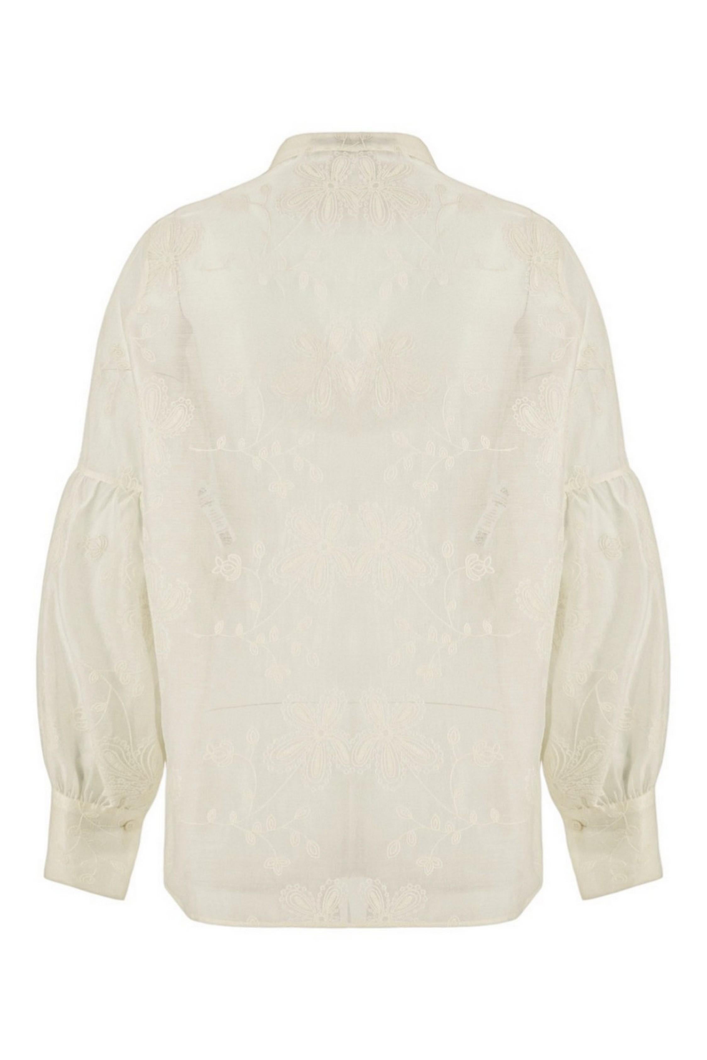 camicia donna in mussola ricamata avorio