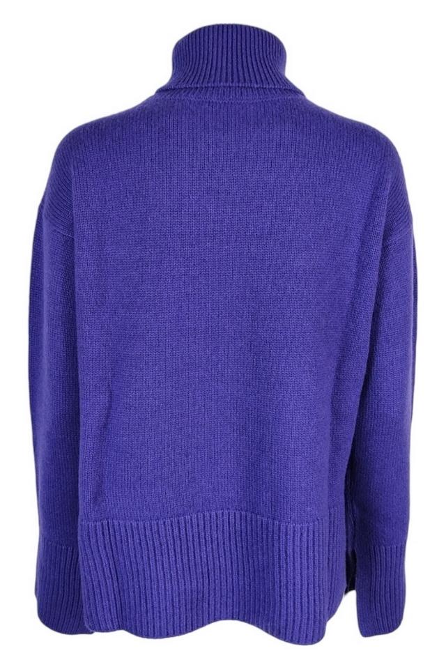 Maglia donna collo alto con bordi a coste viola