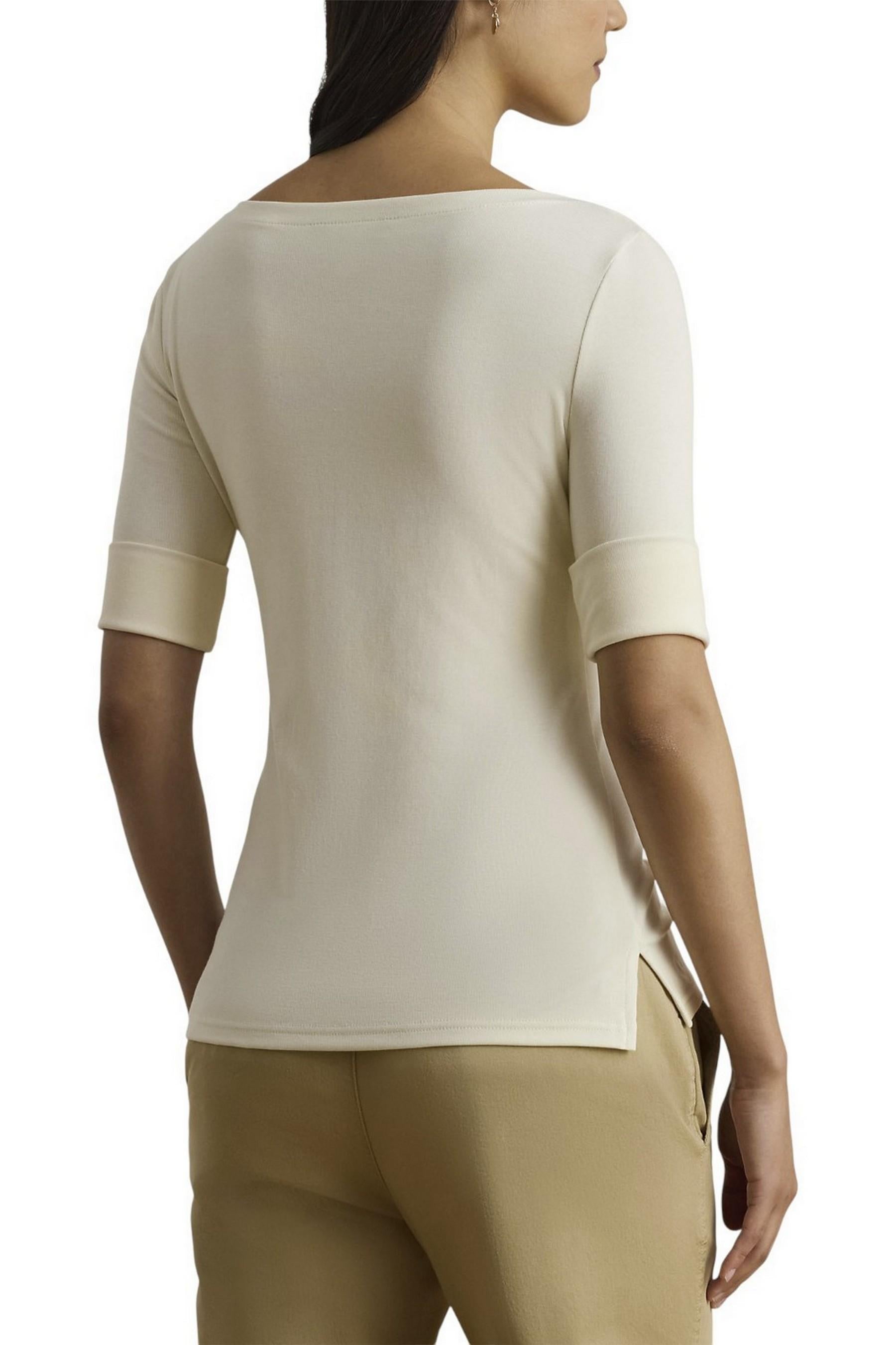 t-shirt donna panna con scollo a barca