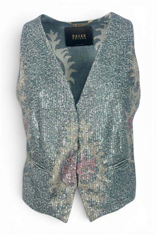gilet con paillettes azzurro