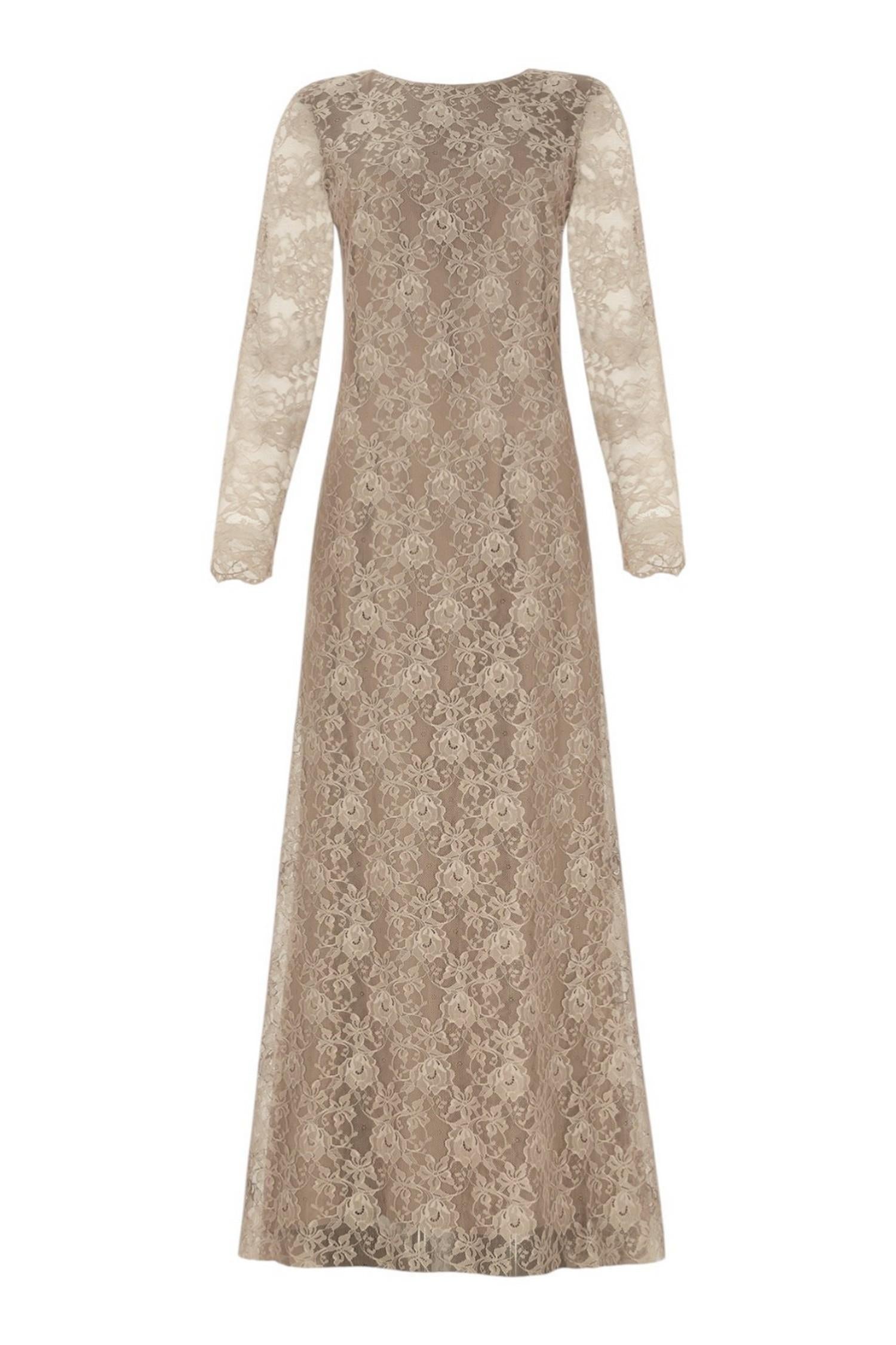 abito donna lungo in pizzo marrone