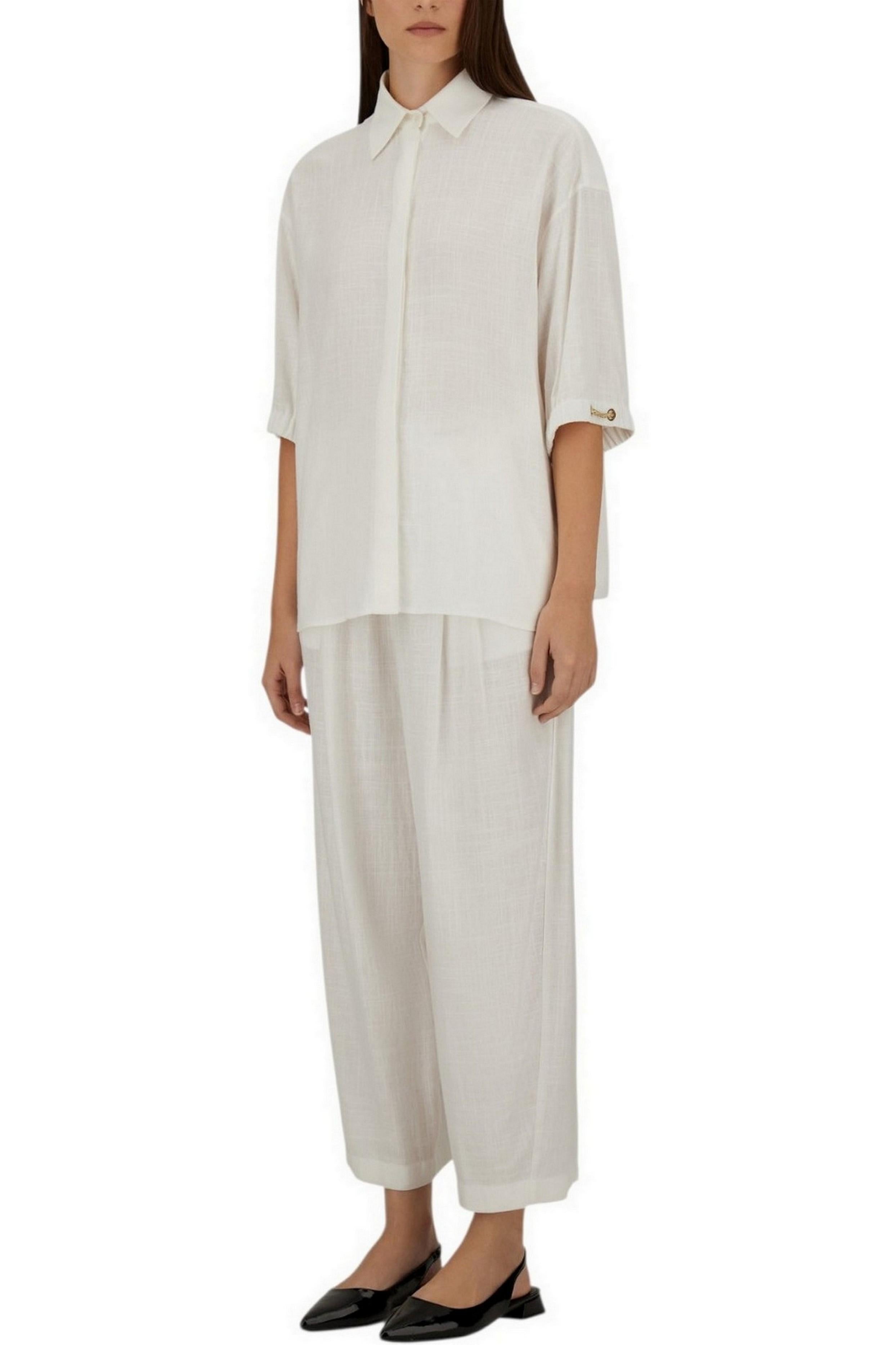 pantalone donna in lino e viscosa bianco e oro