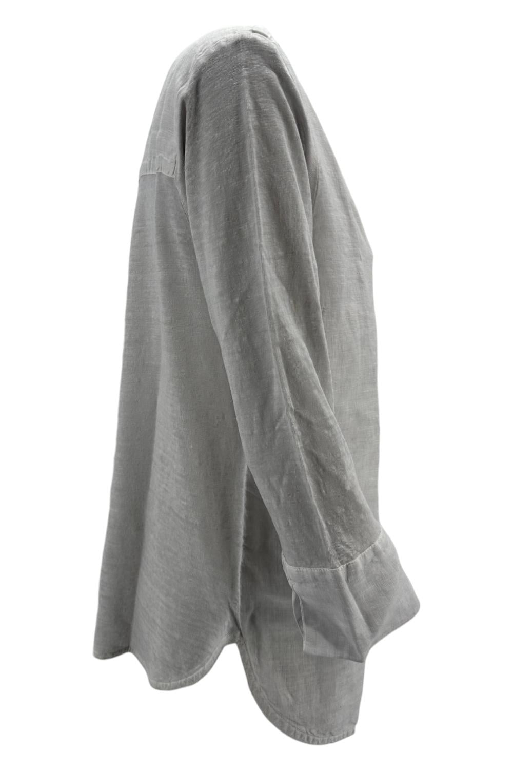 camicia donna in lino perla scollo a v con perline applicate