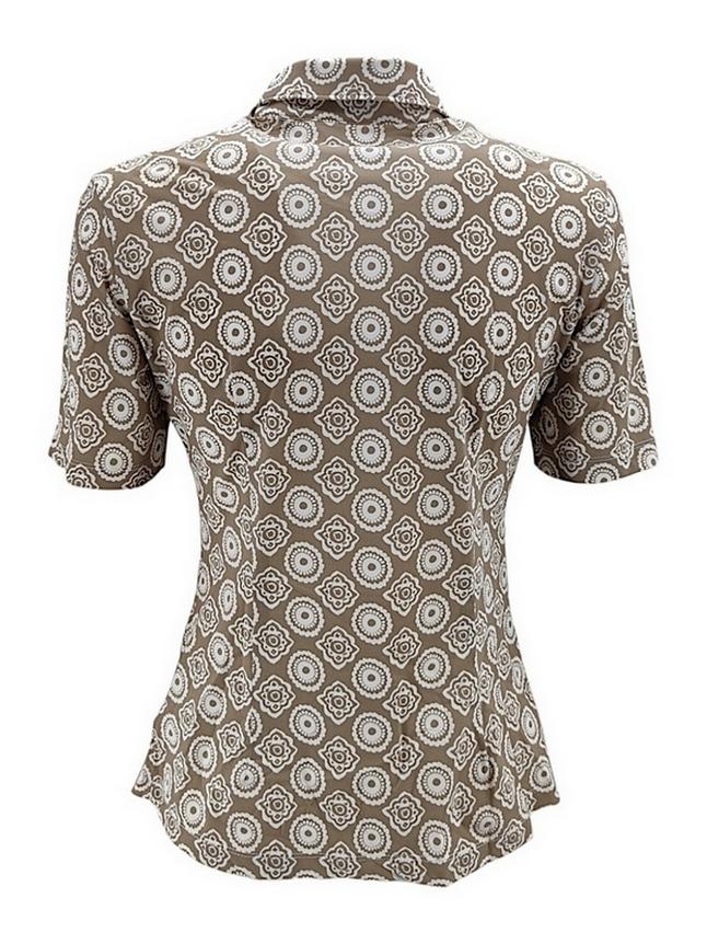 Polo donna in jersey fantasia giglio beige e bianco