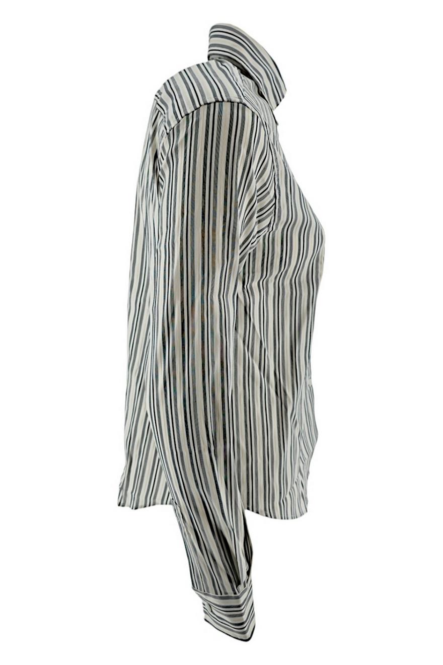 camicia donna fantasia a righe bianco e grigio