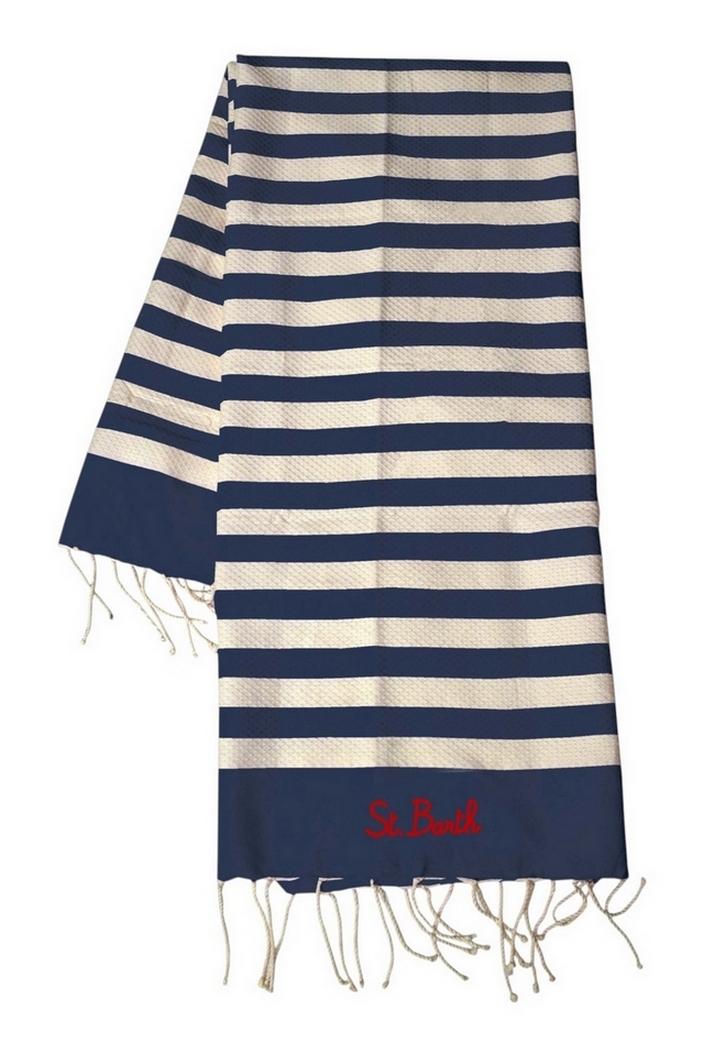 telo mare donna a righe bianco e blu