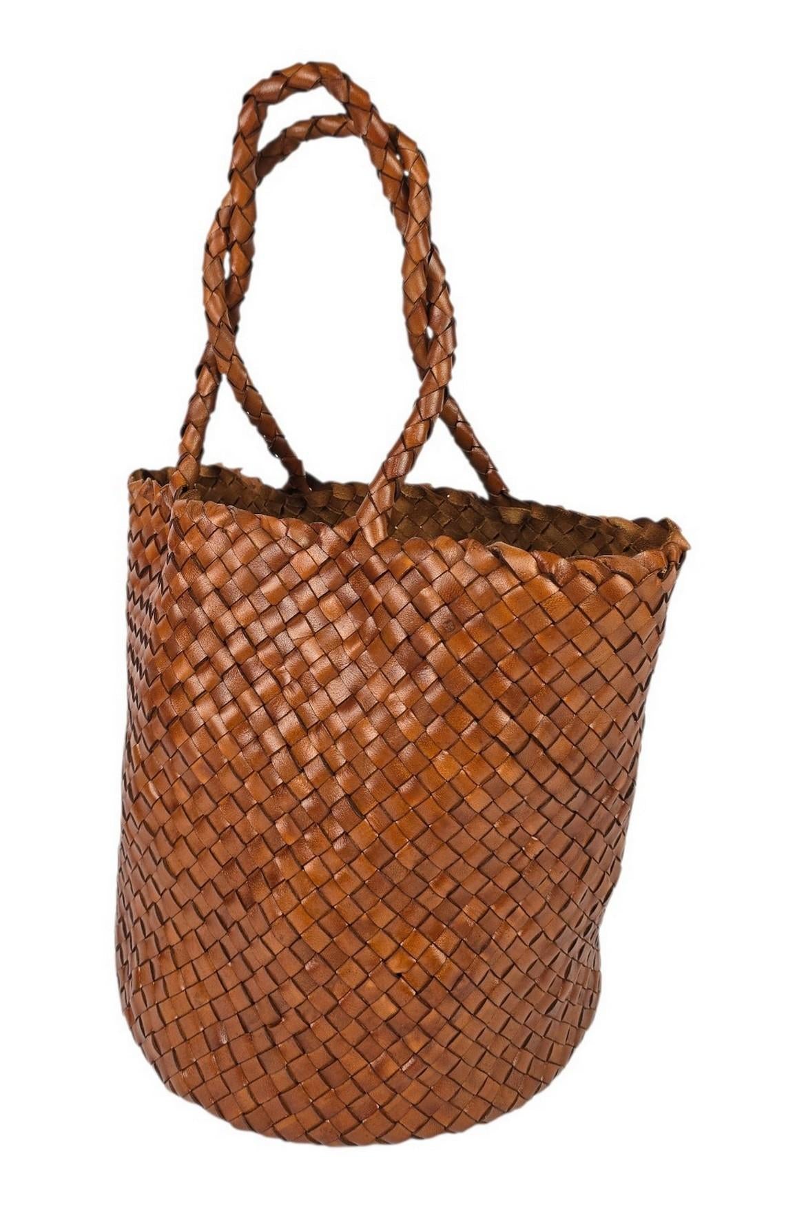 secchiello donna in pelle intrecciata cuoio